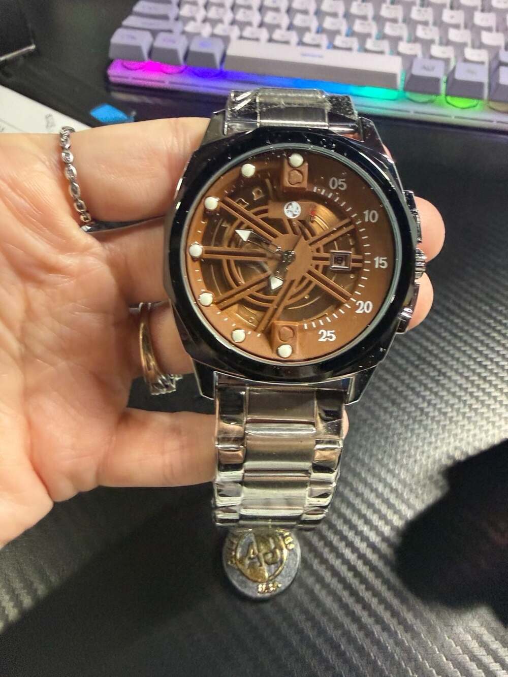 AJ Men's Brown Dial Stainless Steel Analog Watch
